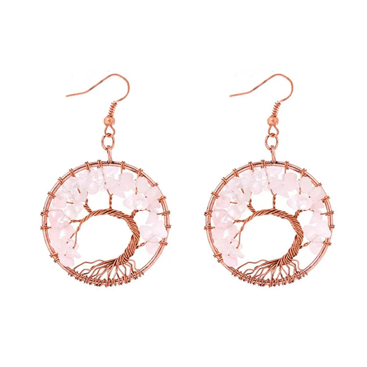 1 pair simple style leaf natural stone copper drop earrings