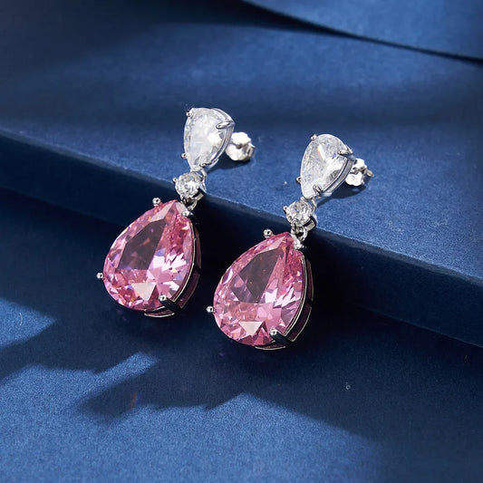 1 Pair 925 Sterling Silver Water Droplets Zircon White Gold Plated Drop Earrings