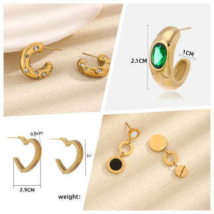 1 Pair Elegant Vintage Style Lady Heart Shape 304 Stainless Steel Zircon 18K Gold Plated Ear Studs