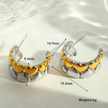 1 Pair Romantic Simple Style C Shape Heart Shape 304 Stainless Steel Ear Studs