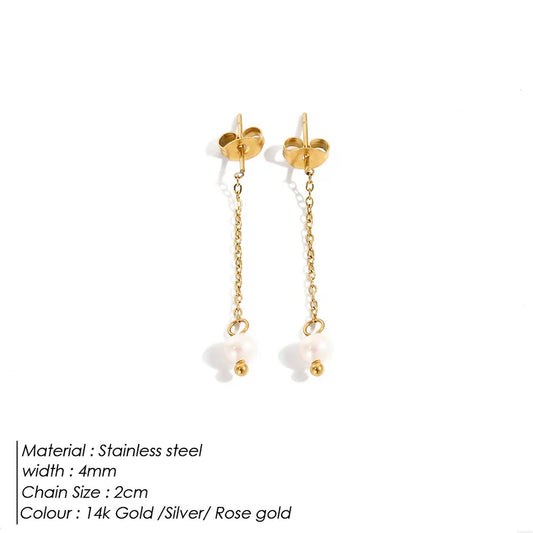 1 Pair 14K Gold Plated Freshwater Pearl Titanium Steel Pearl Geometric Drop Earrings Ear Studs