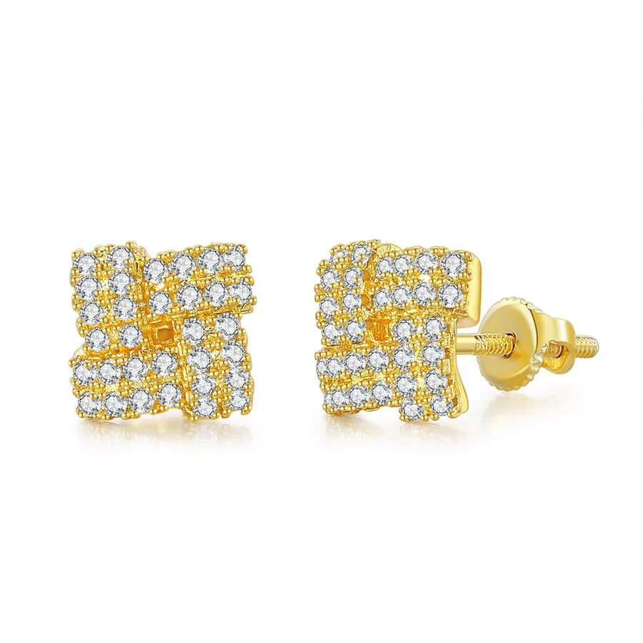 1 Pair Hip-Hop Round Square Heart Shape Plating Inlay Copper Zircon White Gold Plated Gold Plated Ear Studs