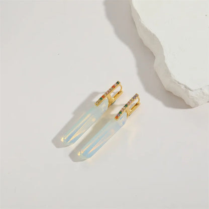 1 Pair Elegant Simple Style Commute Irregular Inlay natural stone Copper Zircon 14K Gold Plated Earrings