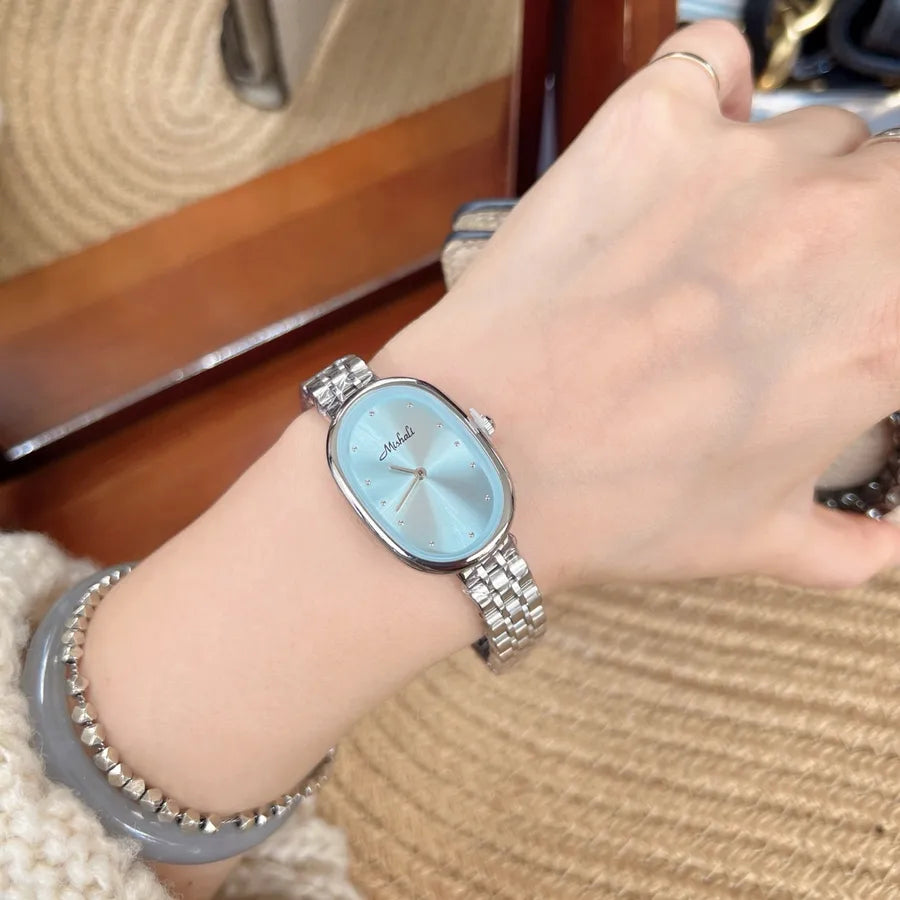 Elegant Round Quartz Women's Watch Fashionable Minimalist Compact High Aesthetic Value Stainless Steel Band Butterfly Buckle