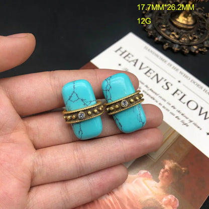 1 Pair Elegant Vintage Style Classic Style Geometry Stone Copper Ear Studs