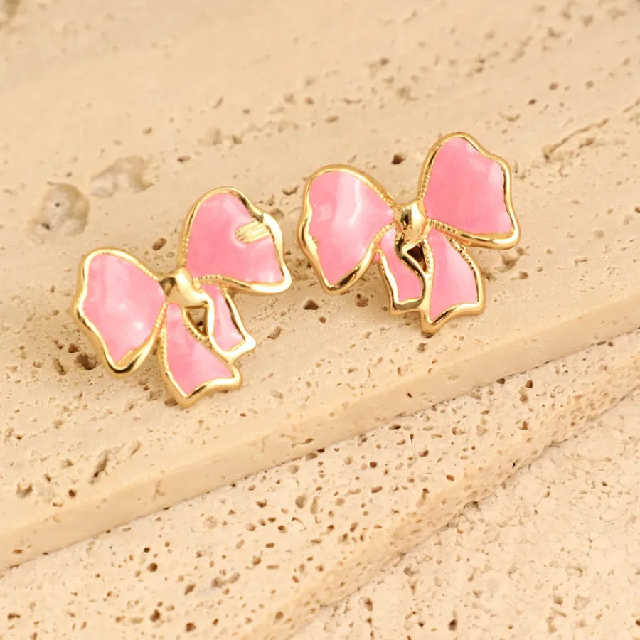 1 Pair Elegant French Style Sweet Heart Shape Bow Knot 304 Stainless Steel Ear Studs