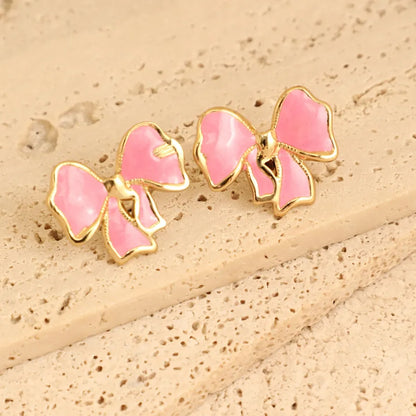 1 Pair Elegant French Style Sweet Heart Shape Bow Knot 304 Stainless Steel Ear Studs