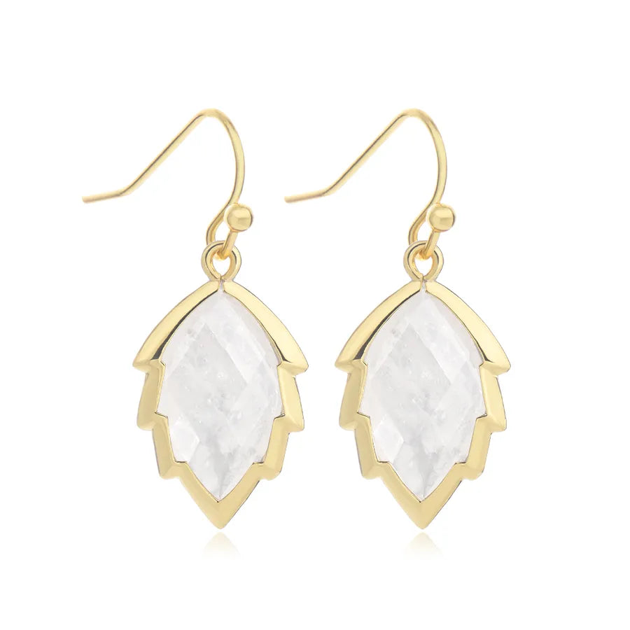 1 Pair Modern Style Sweet Leaves natural stone Copper Drop Earrings