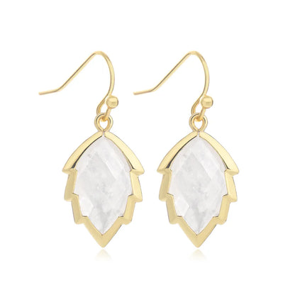 1 Pair Modern Style Sweet Leaves natural stone Copper Drop Earrings