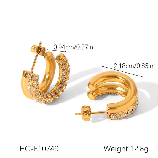 1 Pair Casual Elegant Shiny C Shape 304 Stainless Steel Zircon 18K Gold Plated Ear Studs