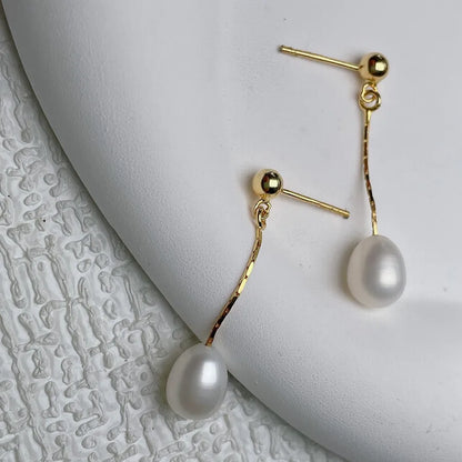 1 Pair Freshwater Pearl Copper Freshwater Pearl Solid Color Drop Earrings
