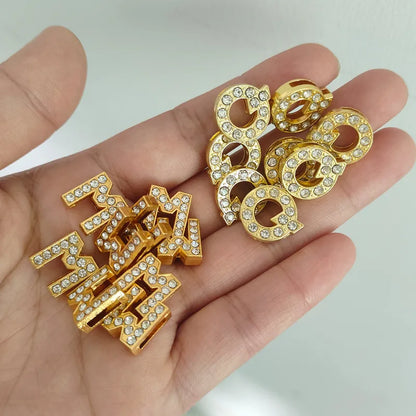 1 Piece 12mm Hole 6~9.9mm Alloy Rhinestones Letter DIY Ornament Accessories Beads