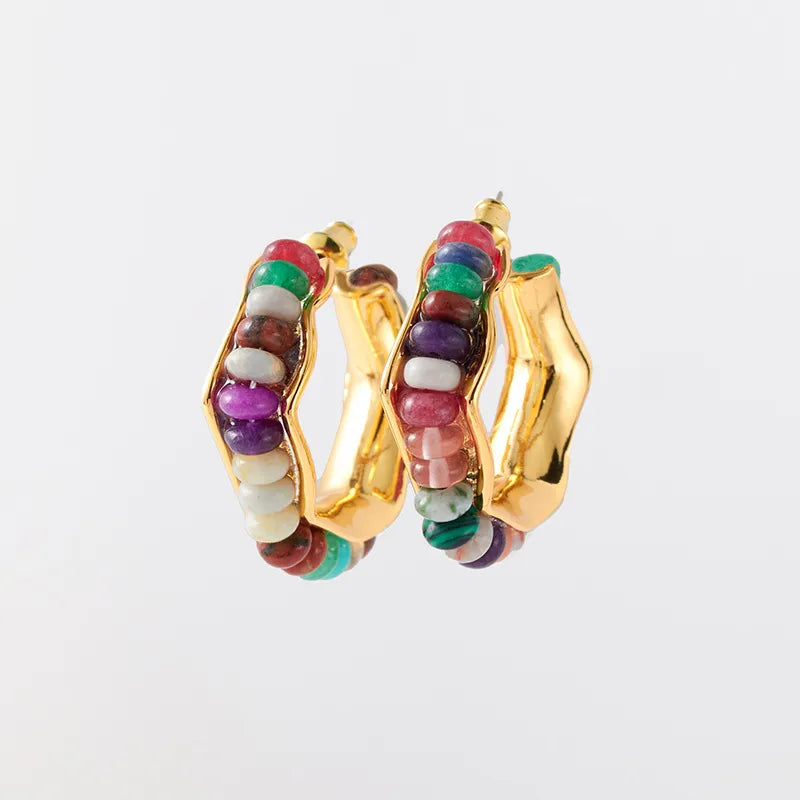 1 pair vacation c shape plating natural stone copper ear studs