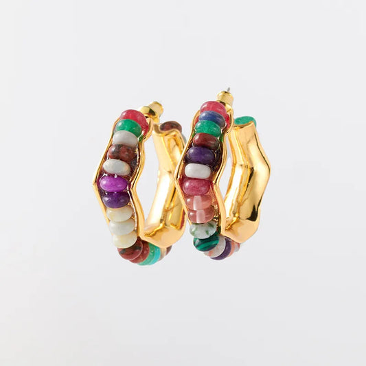 1 pair vacation c shape plating natural stone copper ear studs