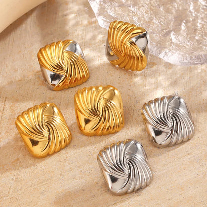 1 Pair Casual Elegant Hip-Hop Square Lines 304 Stainless Steel 18K Gold Plated Ear Studs