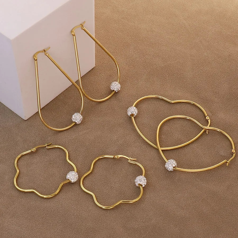 1 Pair Simple Style Water Droplets Heart Shape Flower 304 Stainless Steel 18K Gold Plated Earrings