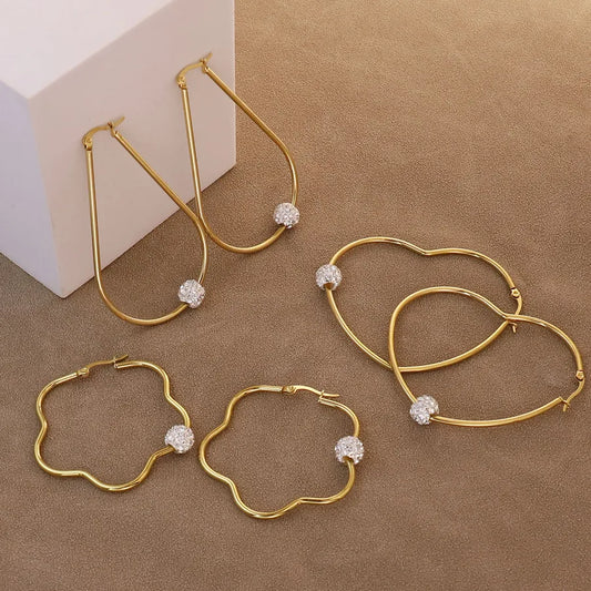 1 Pair Simple Style Water Droplets Heart Shape Flower 304 Stainless Steel 18K Gold Plated Earrings