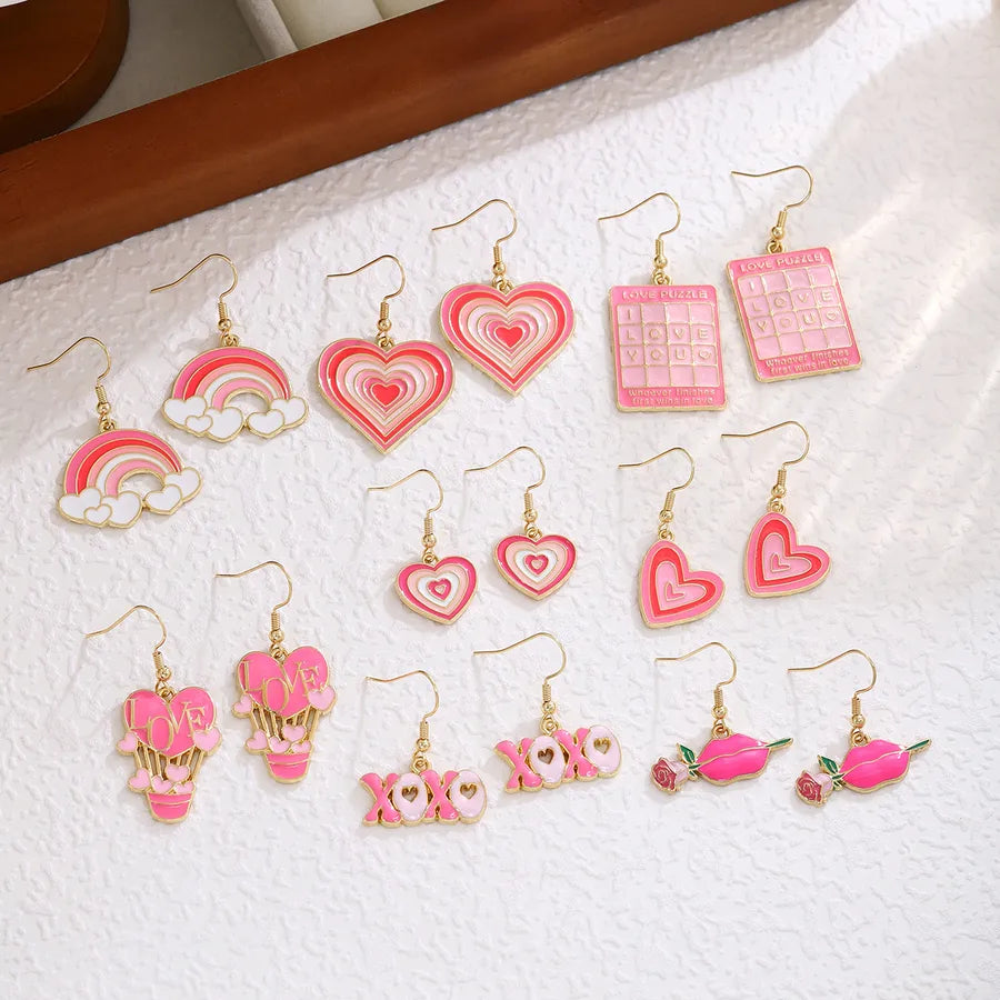 1 Pair Casual Sweet Heart Shape Enamel Alloy Drop Earrings