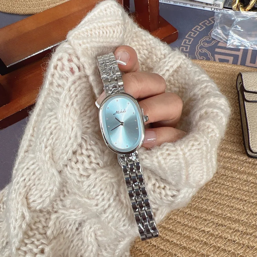 Elegant Round Quartz Women's Watch Fashionable Minimalist Compact High Aesthetic Value Stainless Steel Band Butterfly Buckle