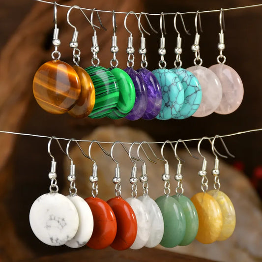 1 Pair Vintage Style Simple Style Round Handmade natural stone Drop Earrings