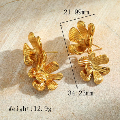 1 Pair Cute Simple Style Classic Style Irregular Geometric Flower Plating Inlay 304 Stainless Steel Zircon 18K Gold Plated Ear Studs
