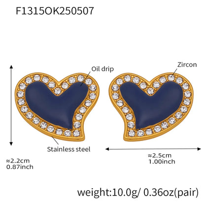 1 Pair Casual Vacation Shiny Heart Shape Plating Inlay 304 Stainless Steel Zircon 18K Gold Plated Ear Studs