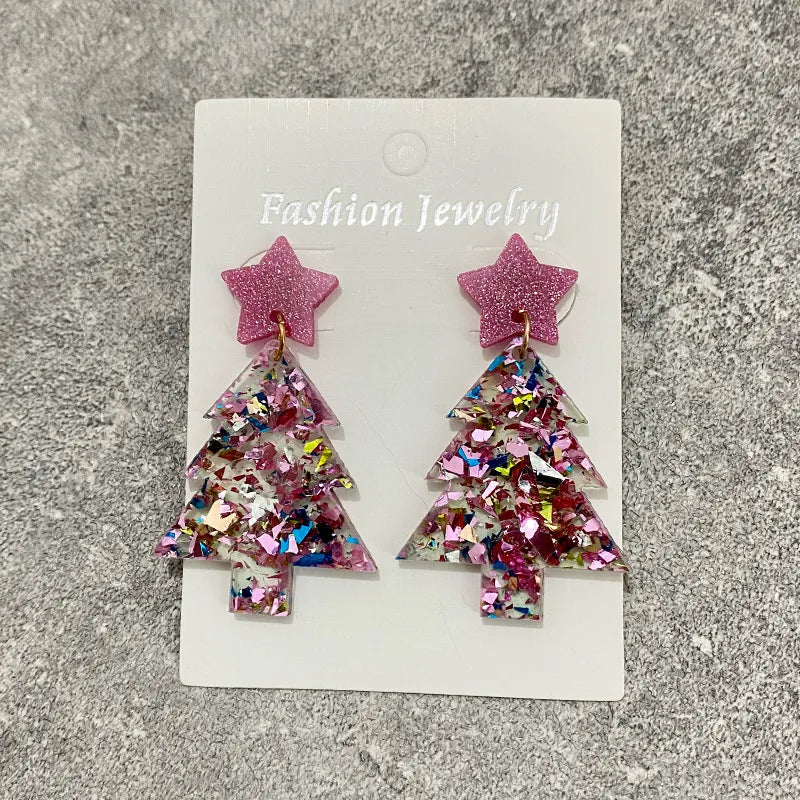 1 Pair Elegant Christmas Tree Star Arylic Drop Earrings