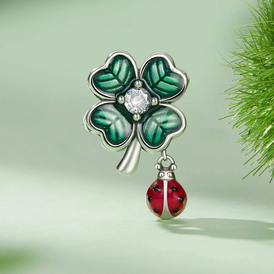 1 Piece 18 * 22mm Sterling Silver Zircon Four Leaf Clover Pendant Beads Jewelry Accessories