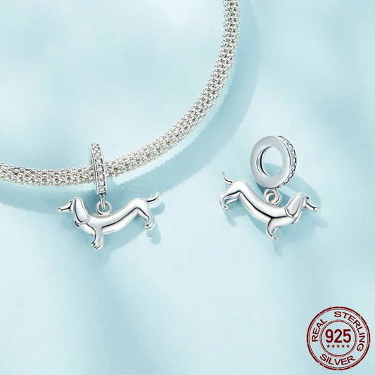 1 Piece 16 * 16mm Hole 4~4.9mm 925 Sterling Silver Zircon Dog Polished Pendant Jewelry Accessories