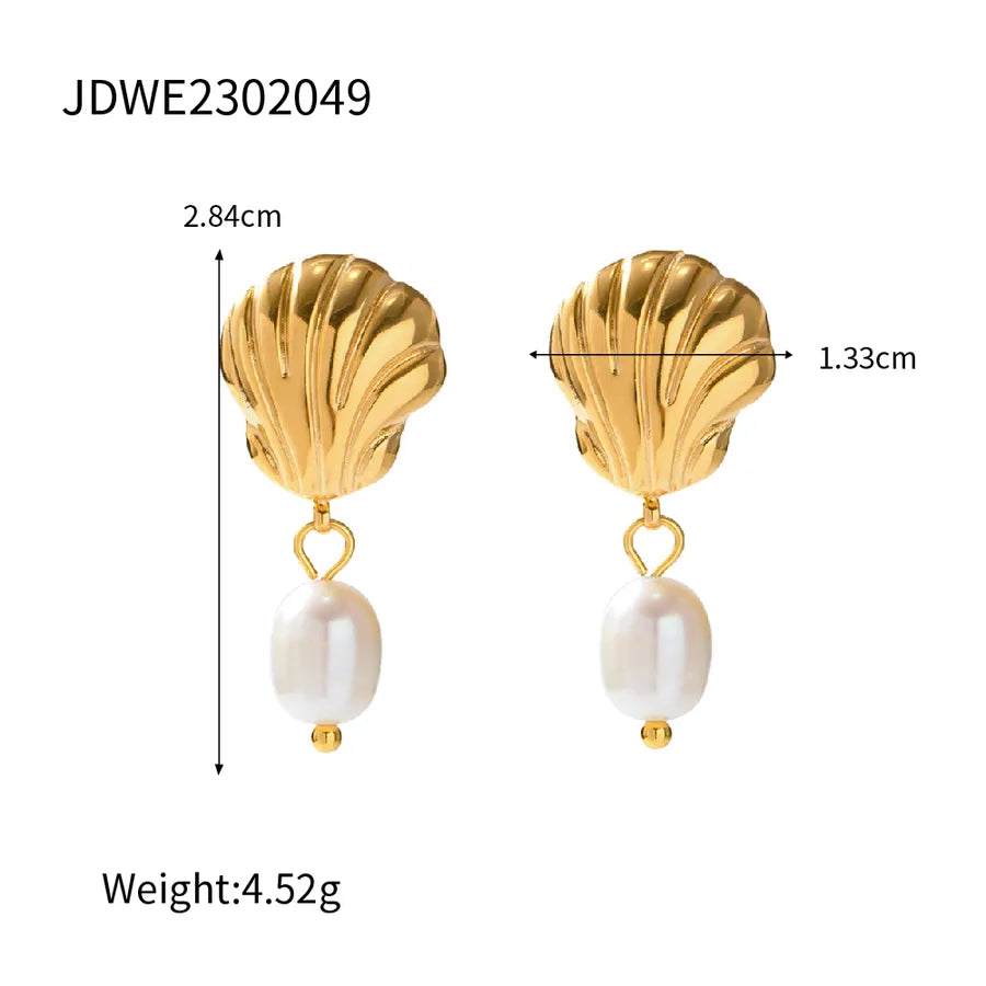 1 Pair INS Style Streetwear Shell Plating 304 Stainless Steel Freshwater Pearl Drop Earrings