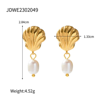 1 Pair INS Style Streetwear Shell Plating 304 Stainless Steel Freshwater Pearl Drop Earrings