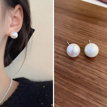 1 Pair Solid Color 925 Sterling Silver Freshwater Pearl Ear Studs