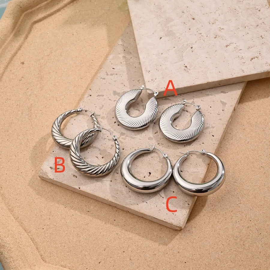 1 Pair/Package Casual Simple Style U Shape Round Stripe Handmade Polishing Plating 304 Stainless Steel Earrings