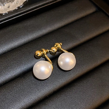 1 Pair Solid Color 925 Sterling Silver Freshwater Pearl Ear Studs