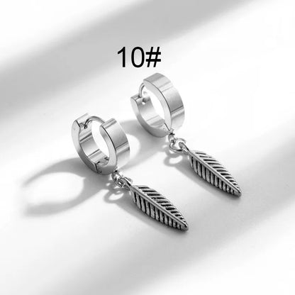 1 Pair Hip-Hop Geometric Cross Feather Plating 316 Stainless Steel  Earrings
