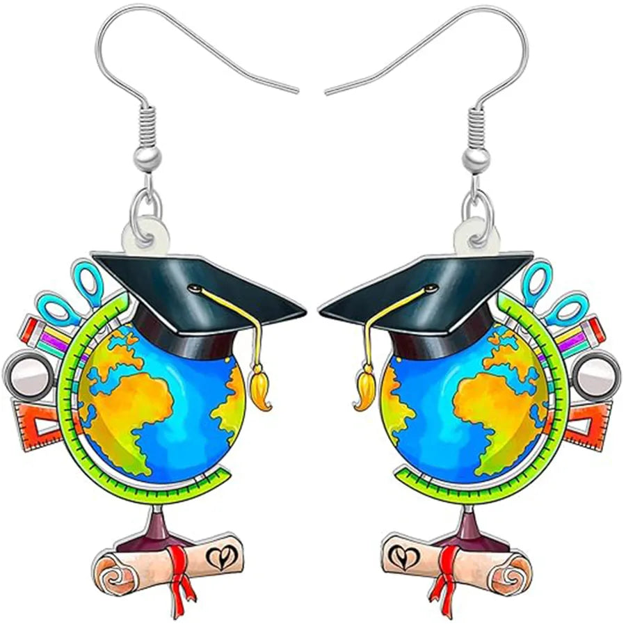 1 Pair Cute Novelty Earth instrument Microscope pencil Arylic Drop Earrings