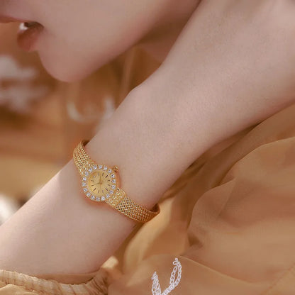 High Quality BS Women's Watch Elegant Wheat Stalk Vintage Gold Quartz Fashionable Round Dial Alloy Strap Mineral Enhanced Glass