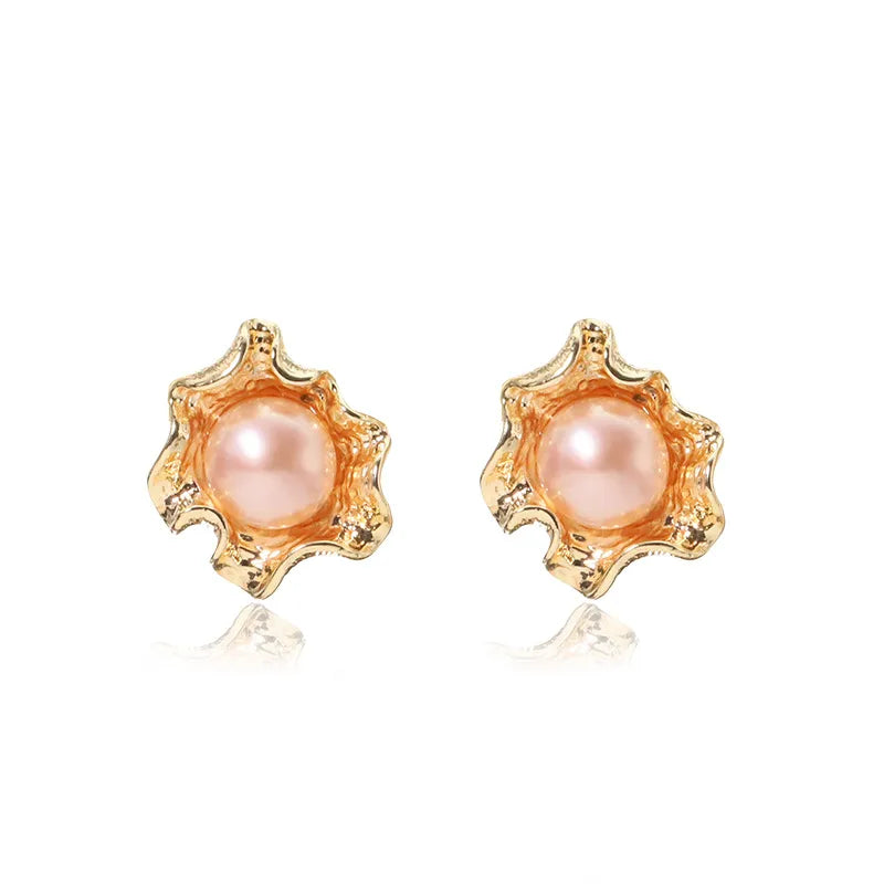 1 Pair 18K Gold Plated Copper 925 Sterling Silver Freshwater Pearl Geometric Solid Color Ear Studs