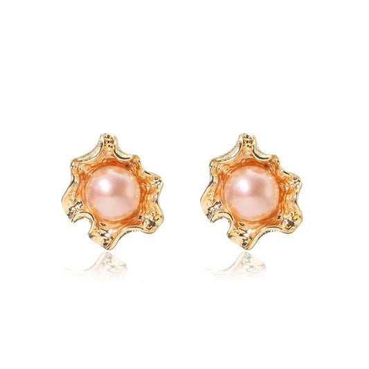 1 Pair 18K Gold Plated Copper 925 Sterling Silver Freshwater Pearl Geometric Solid Color Ear Studs