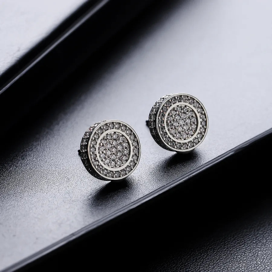 1 Pair IG Style Geometric Copper Zircon Ear Studs