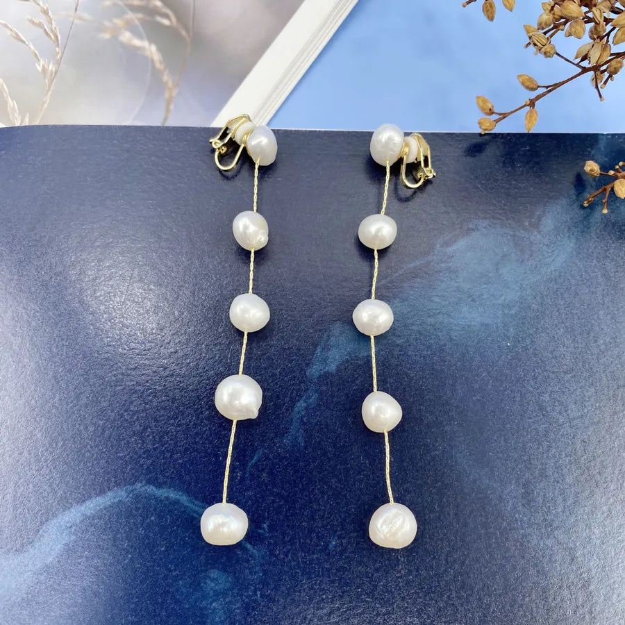 1 Pair Elegant Simple Style Geometric Freshwater Pearl Copper Drop Earrings