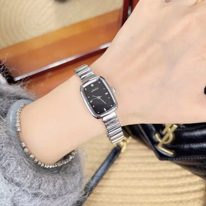Minimalist Retro Roman Dial Quartz Steel Strap Watch Elegance Simplicity Fashionable Women's Square Face Mineral Glass Lens