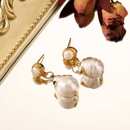 1 Pair Baroque Style Geometric Freshwater Pearl Copper 18K Gold Plated Drop Earrings