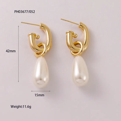 1 Pair Romantic Geometric Freshwater Pearl Copper Pearl 14K Gold Plated Drop Earrings