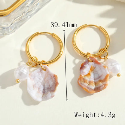 1 Pair Cute Romantic Artistic Starfish Conch Shell Plating Inlay 304 Stainless Steel Acrylic Imitation Pearl 18K Gold Plated Earrings