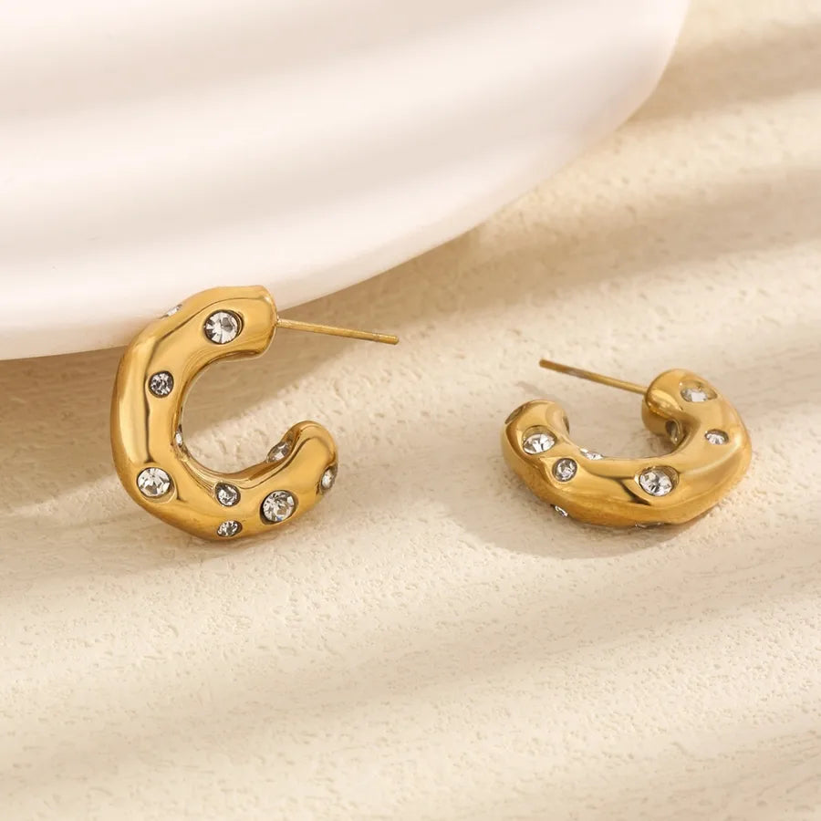 1 Pair Elegant Vintage Style Lady Heart Shape 304 Stainless Steel Zircon 18K Gold Plated Ear Studs