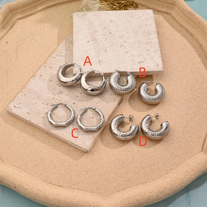 1 Pair/Package Casual Simple Style C Shape Round Stripe Handmade Polishing Plating 304 Stainless Steel Earrings