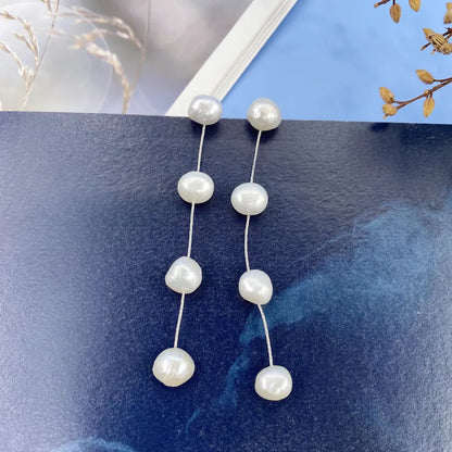 1 Pair Elegant Simple Style Geometric Freshwater Pearl Copper Drop Earrings