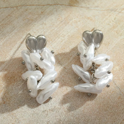 1 Pair Cute Romantic Simple Style Irregular Geometric Heart Shape Plating Inlay 304 Stainless Steel Imitation Pearl 18K Gold Plated Ear Studs