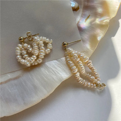 1 pair retro solid color freshwater pearl beaded drop earrings